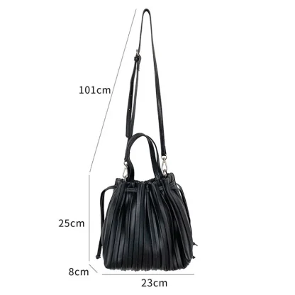 Pleated Drawstring Bucket Bag - Image 7