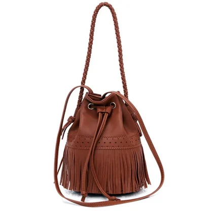 Drawstring Tassel Bucket Bag - Image 2