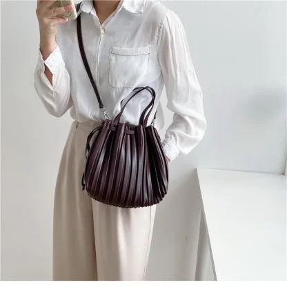 Pleated Drawstring Bucket Bag - Image 5