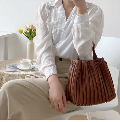 Pleated Drawstring Bucket Bag