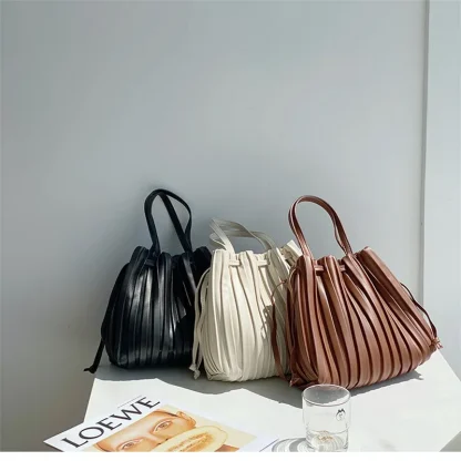 Pleated Drawstring Bucket Bag - Image 6