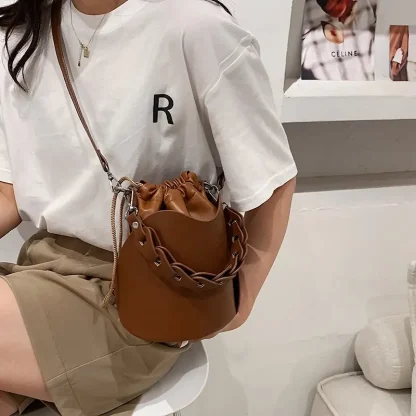 Solid Crossbody Bucket Bag - Image 5