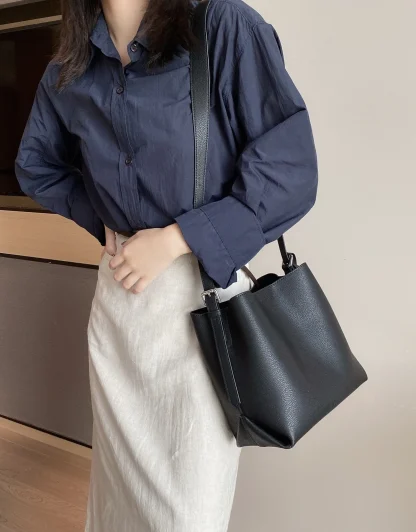 Sleek Solid Bucket Bag - Image 6