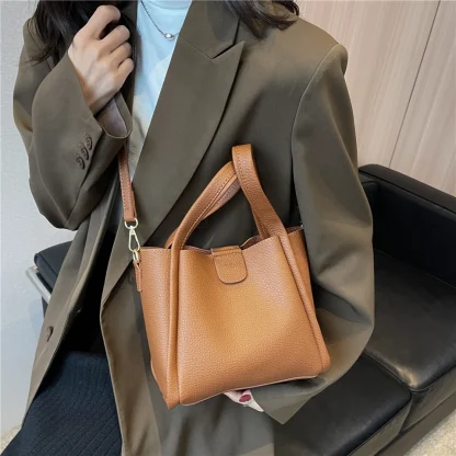 Simple Solid Bucket Bag - Image 6