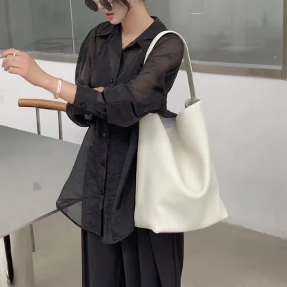 Solid Tote Bucket Bag - Image 2